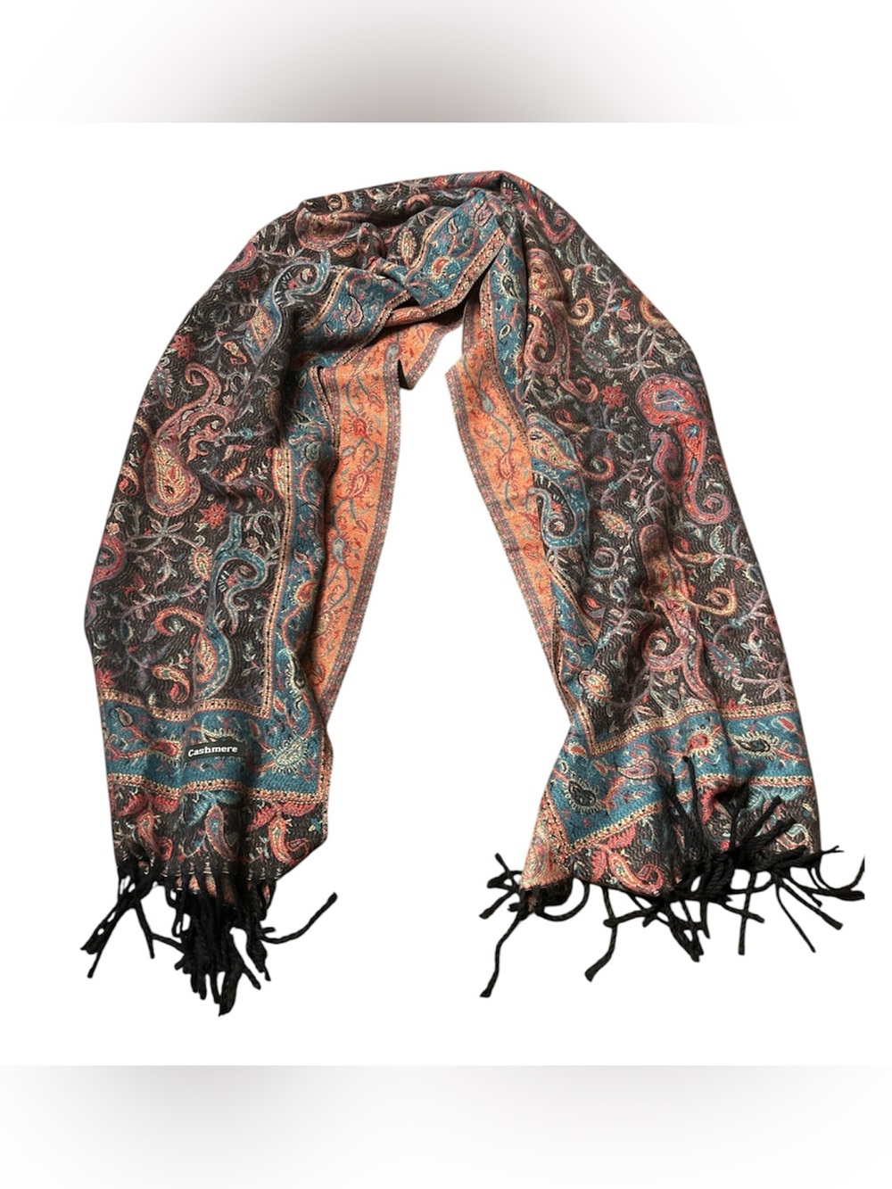 Cashmere Paisley Scarf Multicolor Turkish Istanbul Fringe Oversized